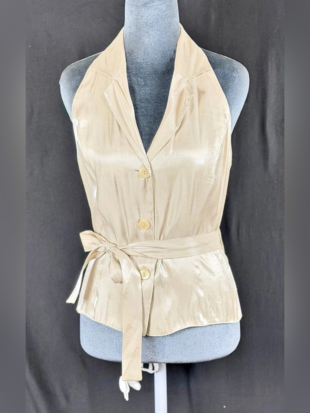 Y2K Limited Halter Top Wrap Satin-Look Belted Sleeveless Blouse Like New champag